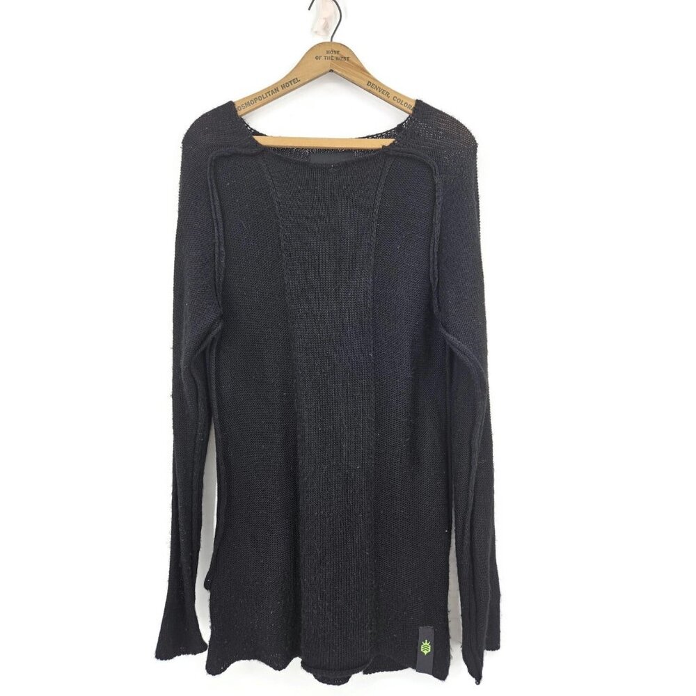 Ron Tomson Capsule Black Wool Cotton Sweater Mens L Long Knit Pullover